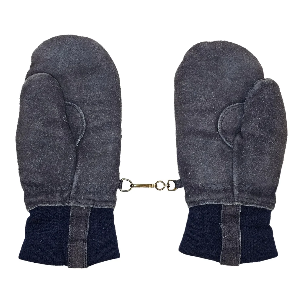 Vintage GRANDOE Kids Large Leather Suede Mittens Gloves Blue‎